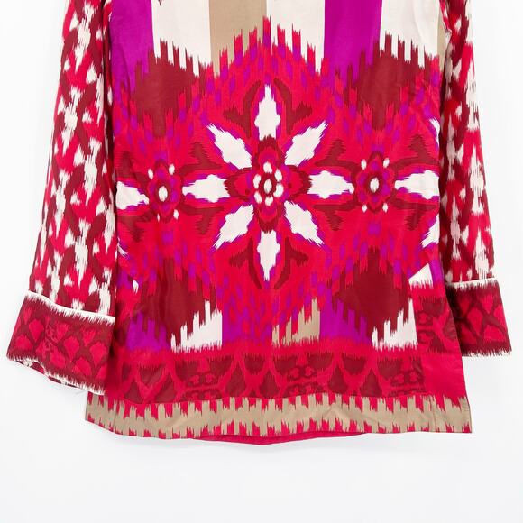 Tory Burch Iveta Embellished Ikat Silk Tunic Top Pink Red Resort Womens Size 2 - Picture 10 of 12